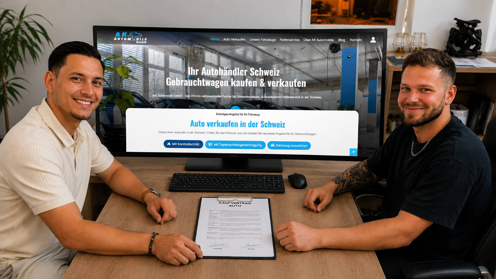 Kaufvertrag Auto bei AK Automobile: Das Team des Schweizer Autohändlers mit rechtssicherem Kaufvertrag und Online-Plattform zum Auto verkaufen